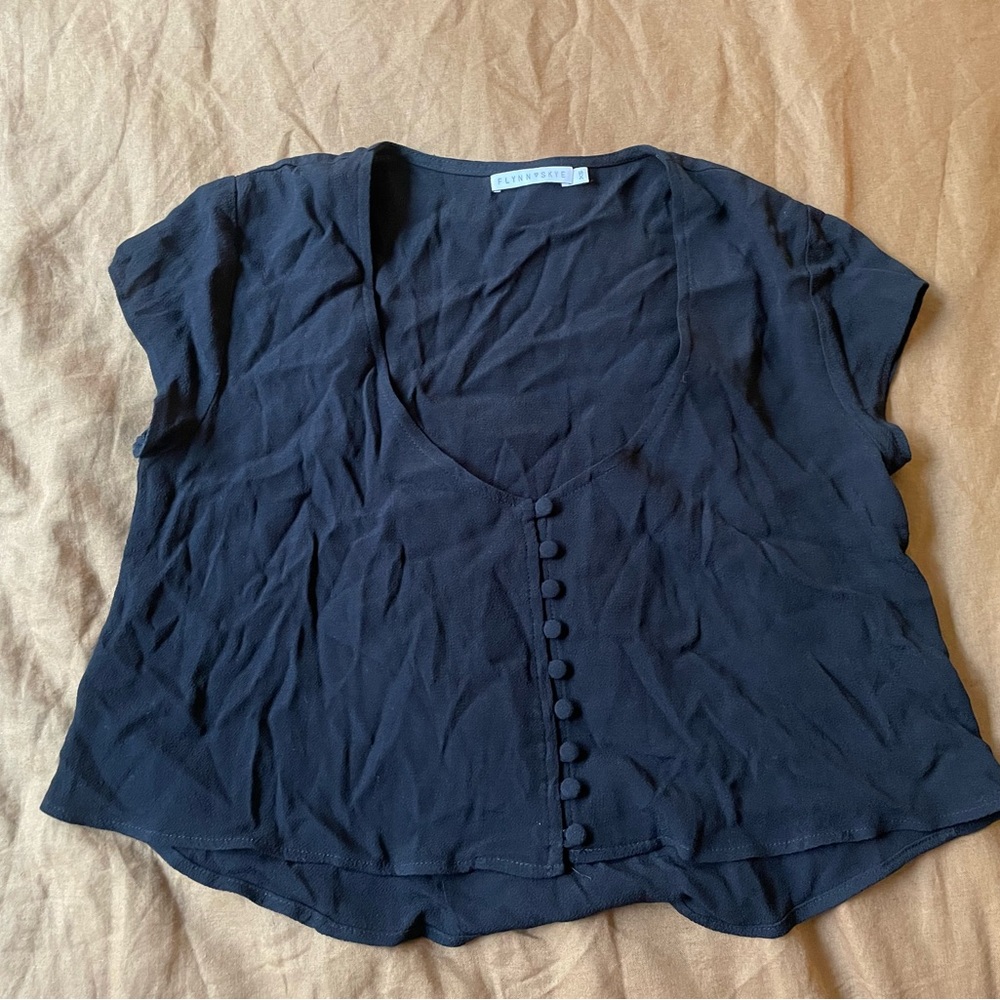 Flynn Skye Black V-Neck Button Blouse